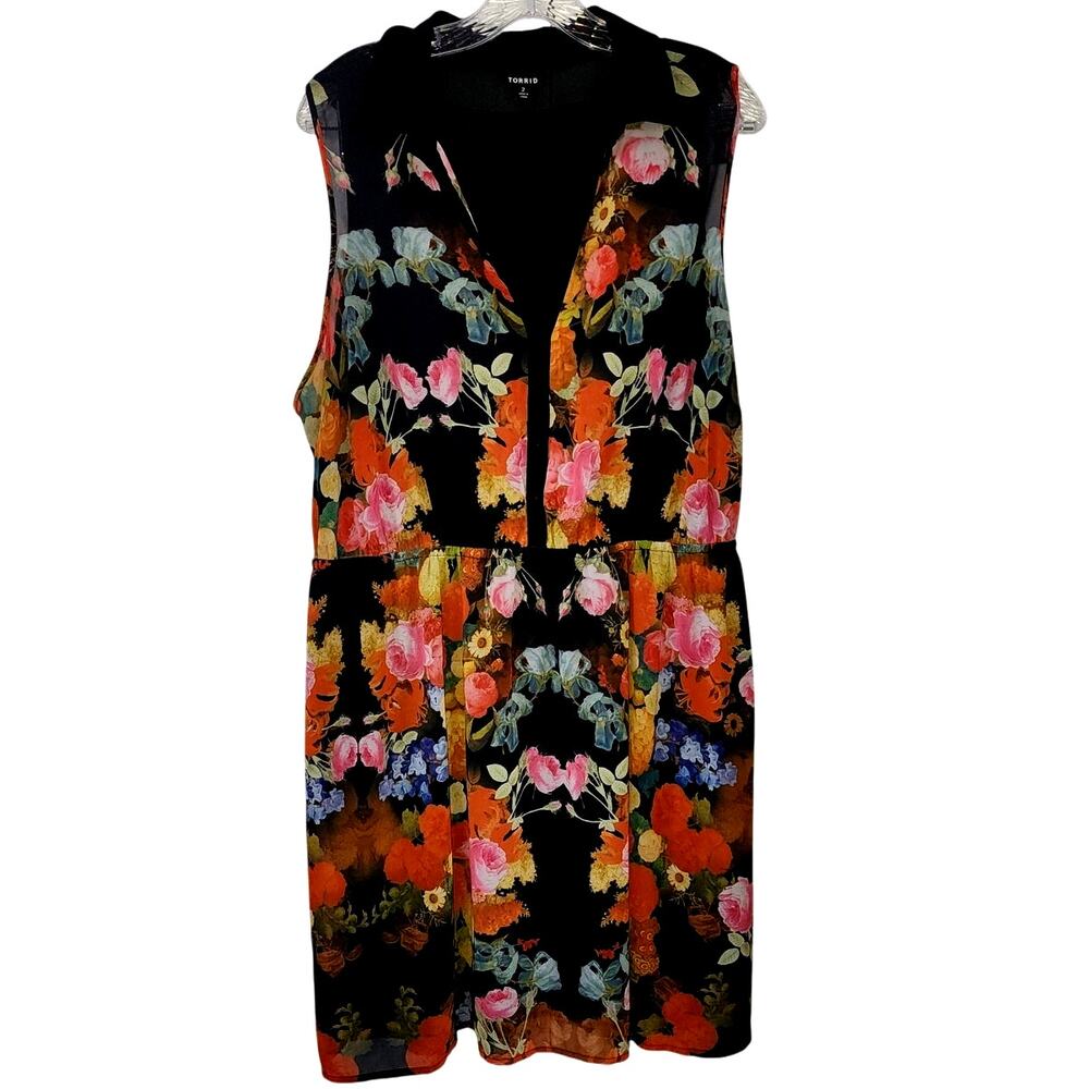 Torrid Sleeveless V-Neck Floral Chiffon Knee Length Spring Dress Plus Size 2